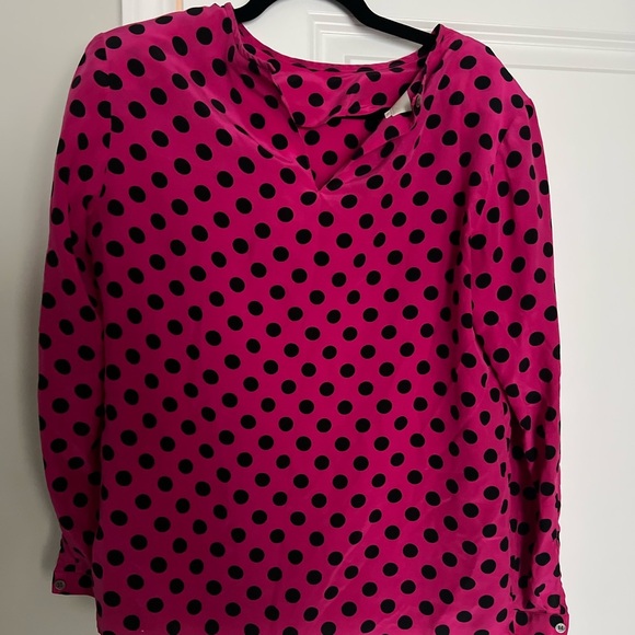 Vintage pink‎ and black polka dot long sleeve blouse - Picture 2 of 5